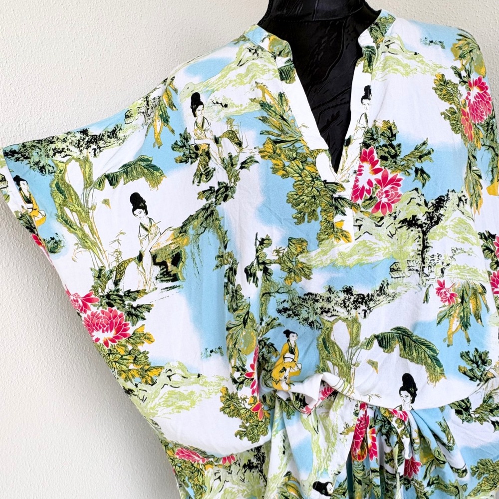 Natori Landscape Print Pajama Set Womens XL Blue Multi Oriental - Picture 5 of 12